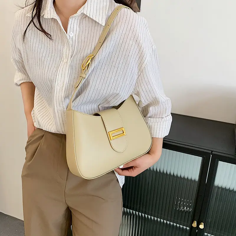 Women Crossbody Bag Beige Gold Plated Shoulder Bag