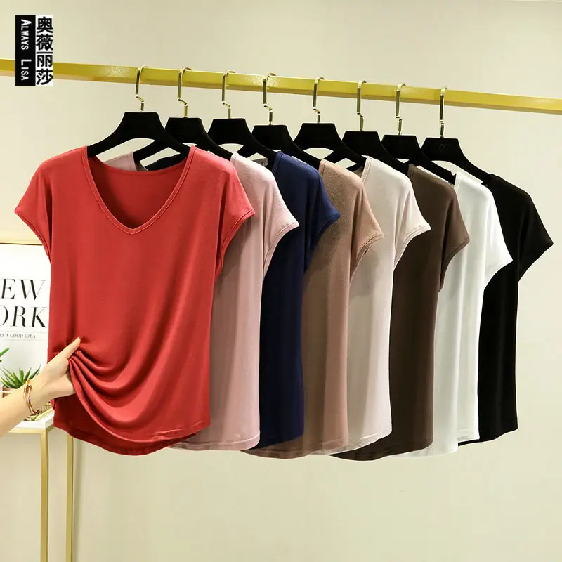 Women's V-neck Base T-Shirt Brown Large - Image 11