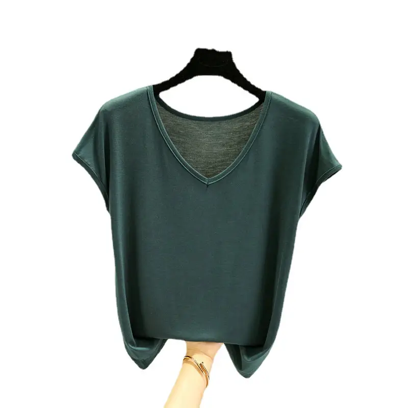 Women's V-neck Base T-Shirt Brown Large - Image 15