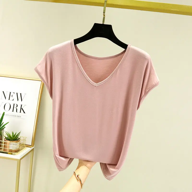 Women's V-neck Base T-Shirt Brown Large - Image 2