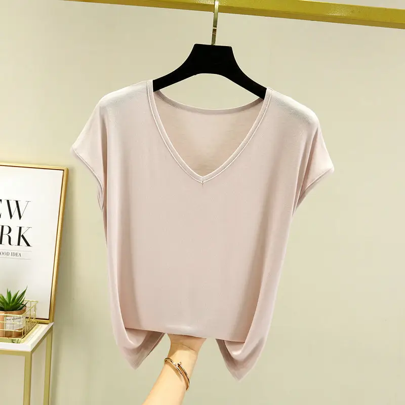 Women's V-neck Base T-Shirt Brown Large - Image 8
