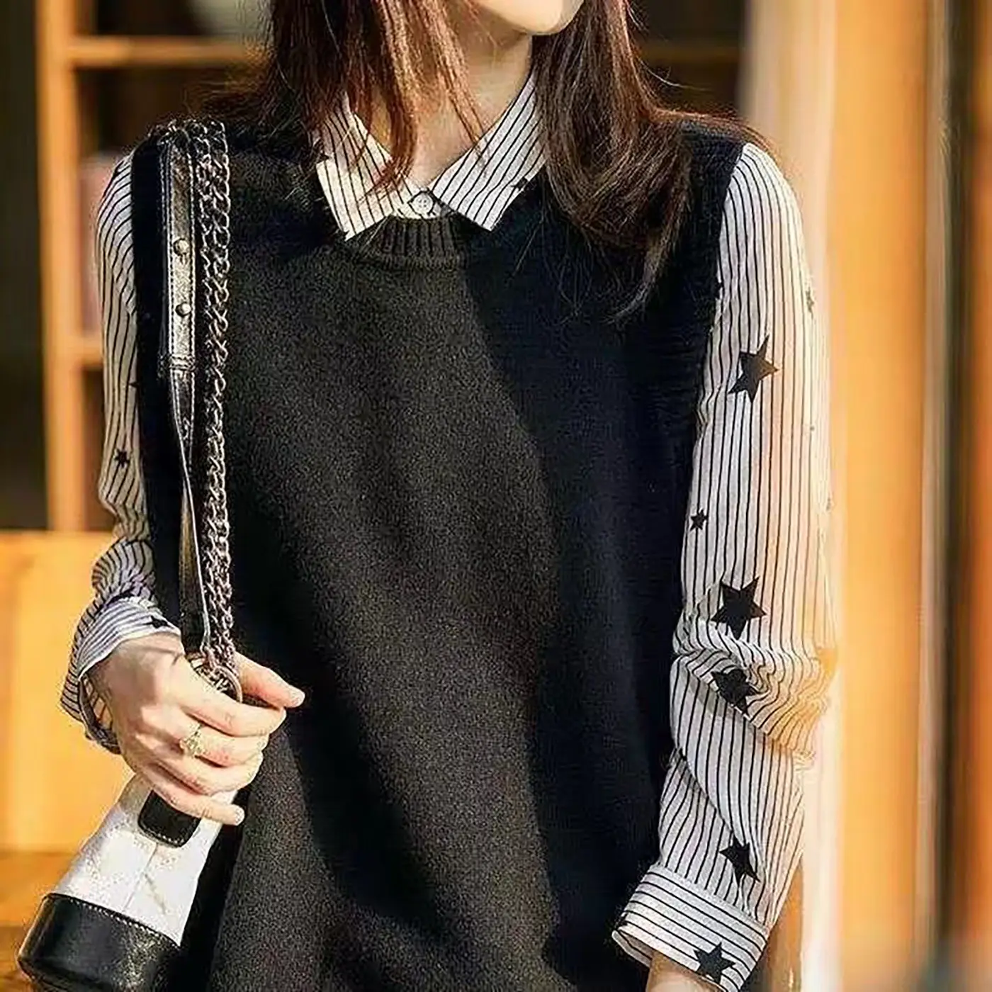 2023 Knitted Layered Vest Women Black Button Casual - Image 6