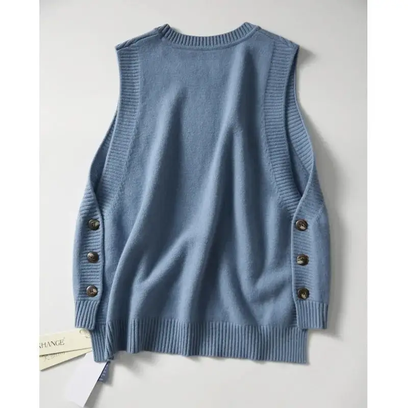 2023 Knitted Layered Vest Women Black Button Casual - Image 2