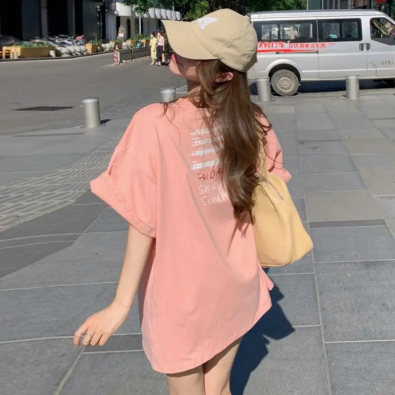 Women Loose Fit Pink Smiley T-Shirt Summer 2025 - Image 5