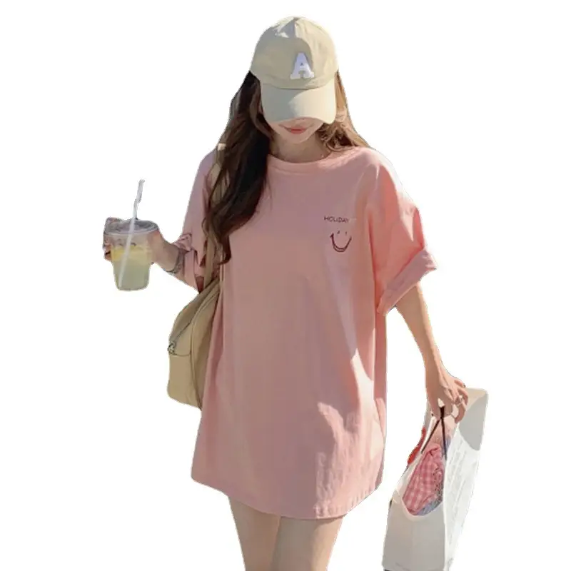 Women Loose Fit Pink Smiley T-Shirt Summer 2025 - Image 7