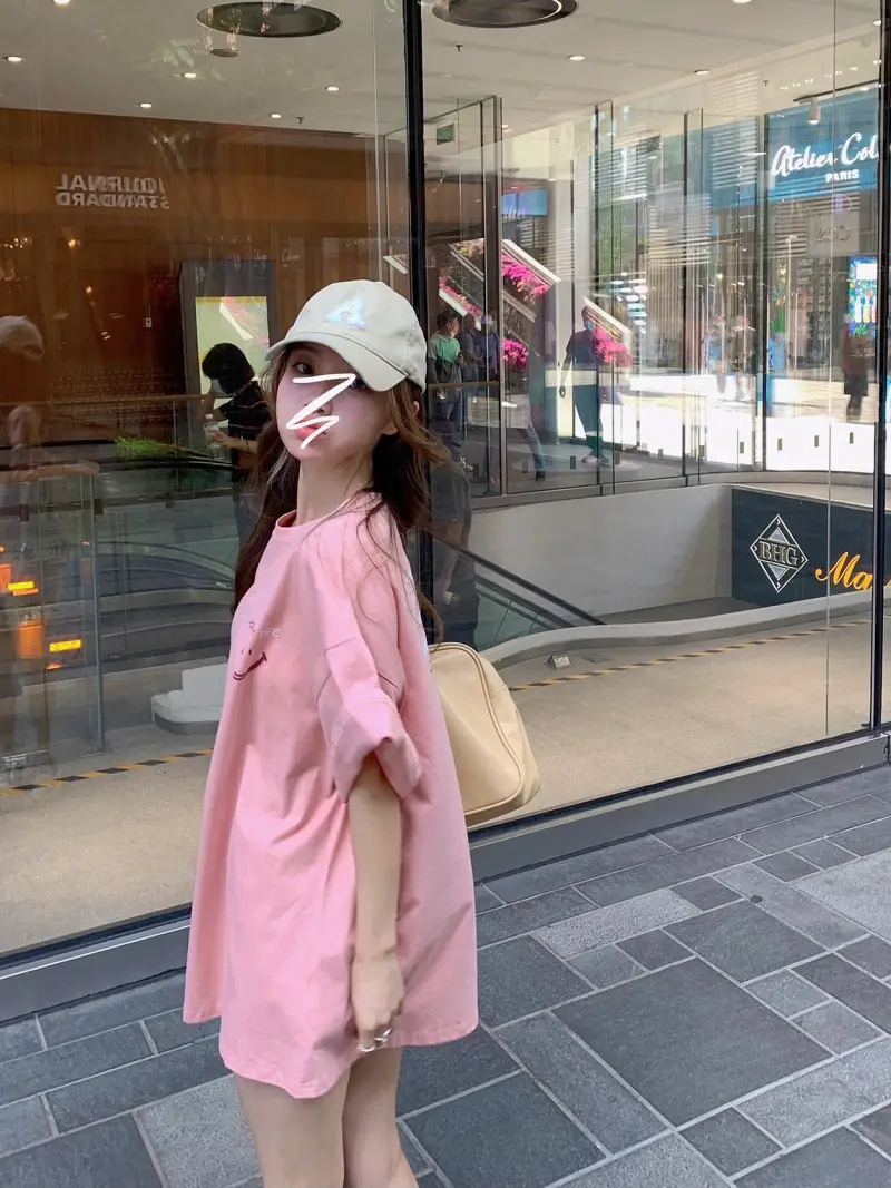 Women Loose Fit Pink Smiley T-Shirt Summer 2025 — feature 18