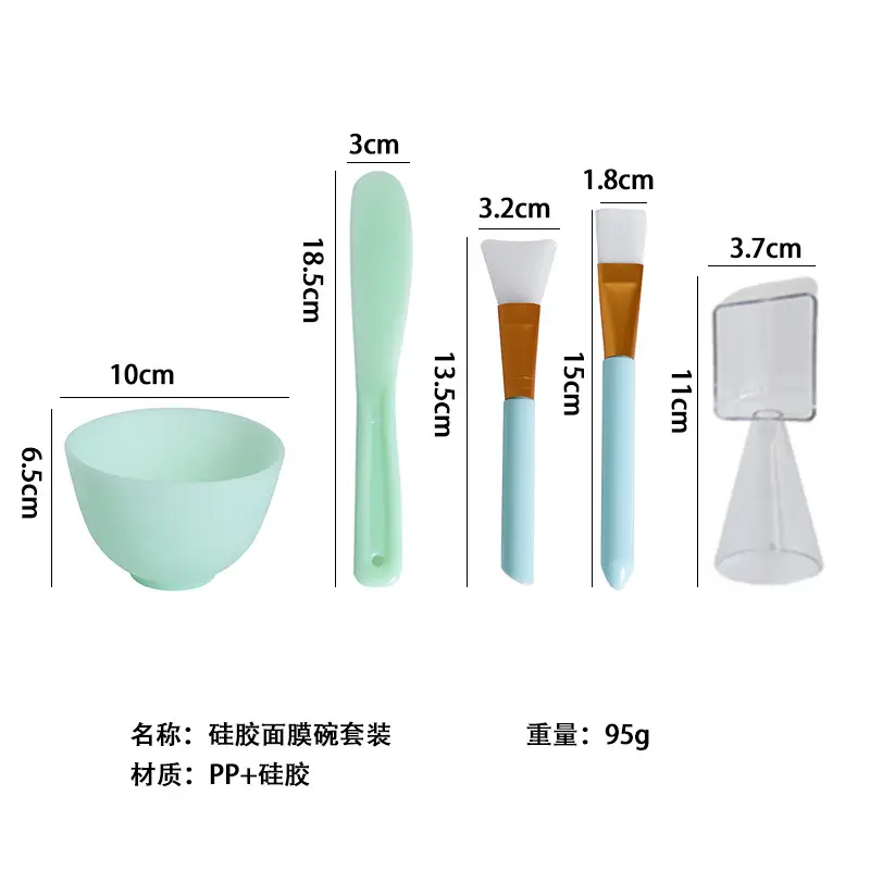 Green 5-piece set (Bowl + stick + silicone brush + brush + spoon)