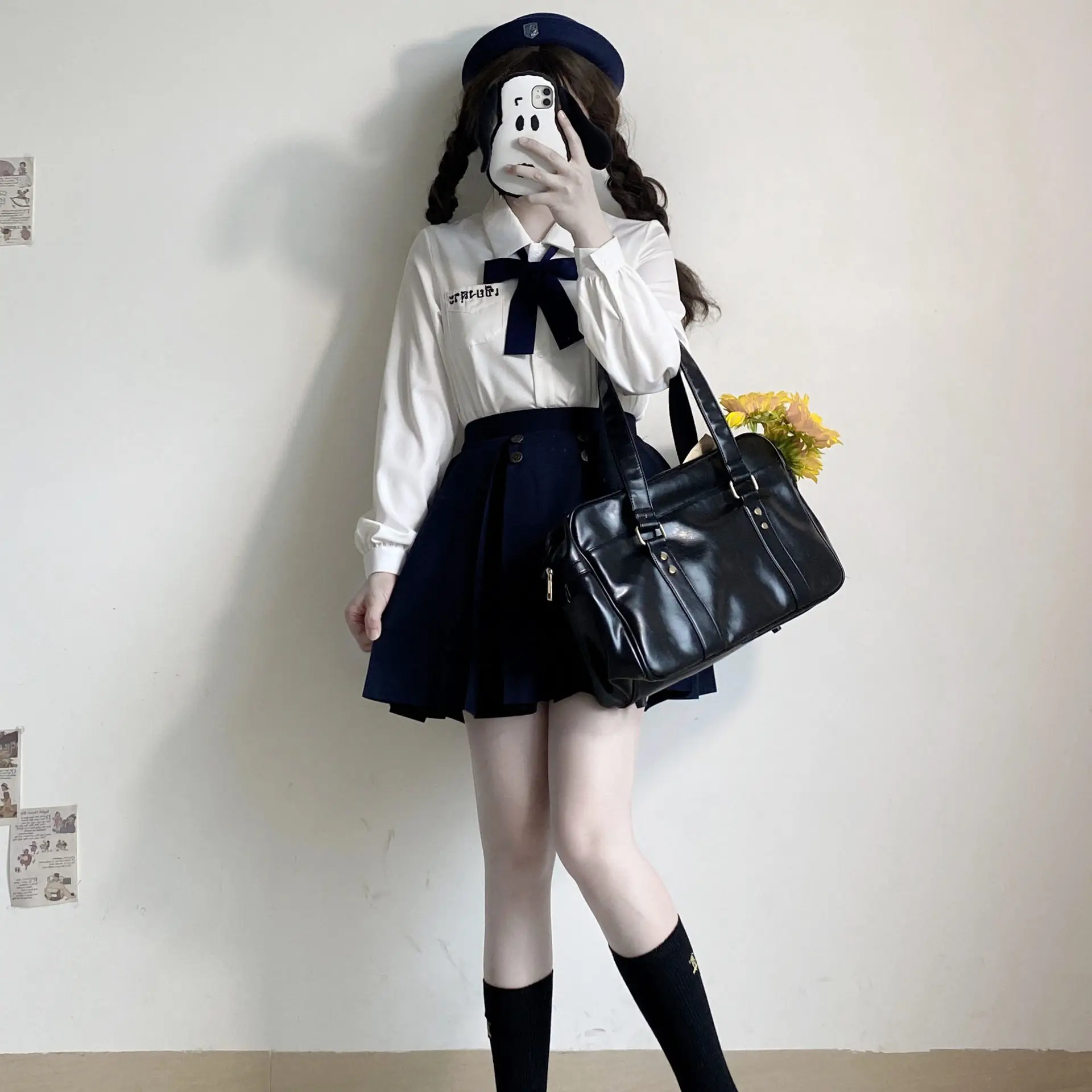 Qing Ying University Embroidered V-Neck Shirt with Bow - Image 10