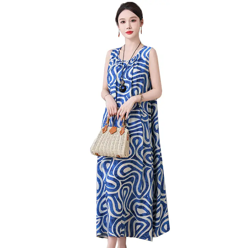 2025 Cotton Silk Floral Mid-Length Dress Plus Size - Image 29