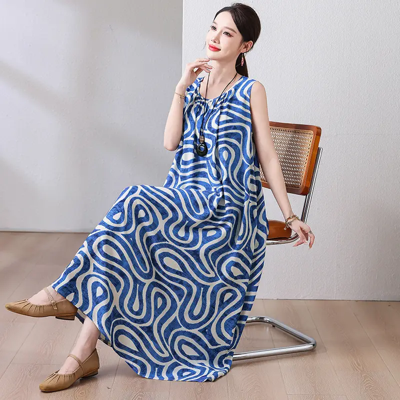 2025 Cotton Silk Floral Mid-Length Dress Plus Size - Image 12