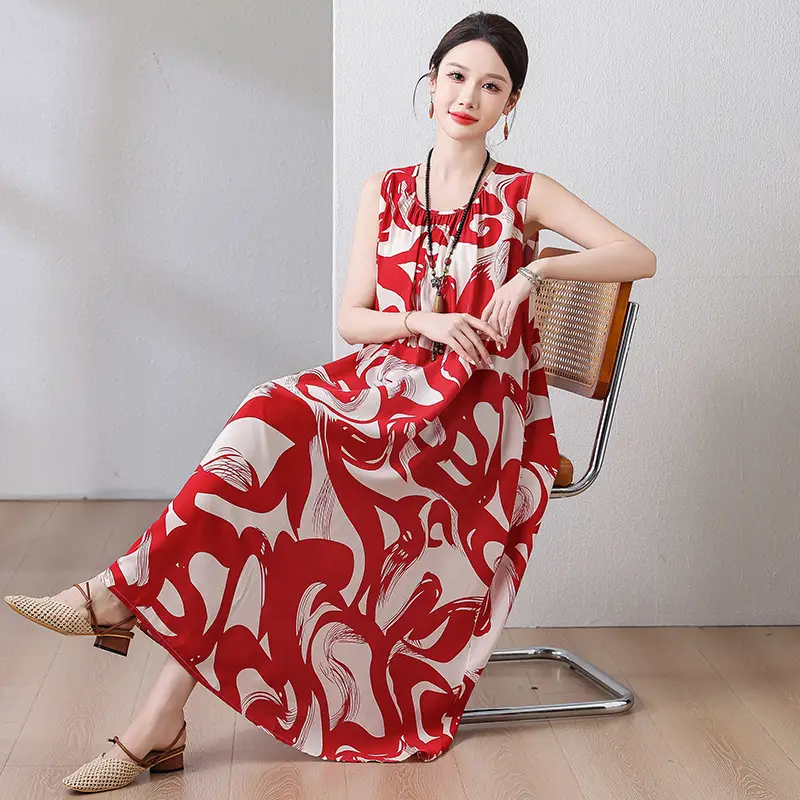 2025 Cotton Silk Floral Mid-Length Dress Plus Size - Image 15