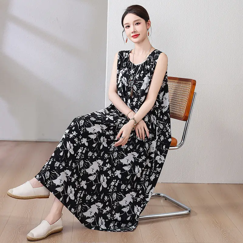 2025 Cotton Silk Floral Mid-Length Dress Plus Size - Image 16