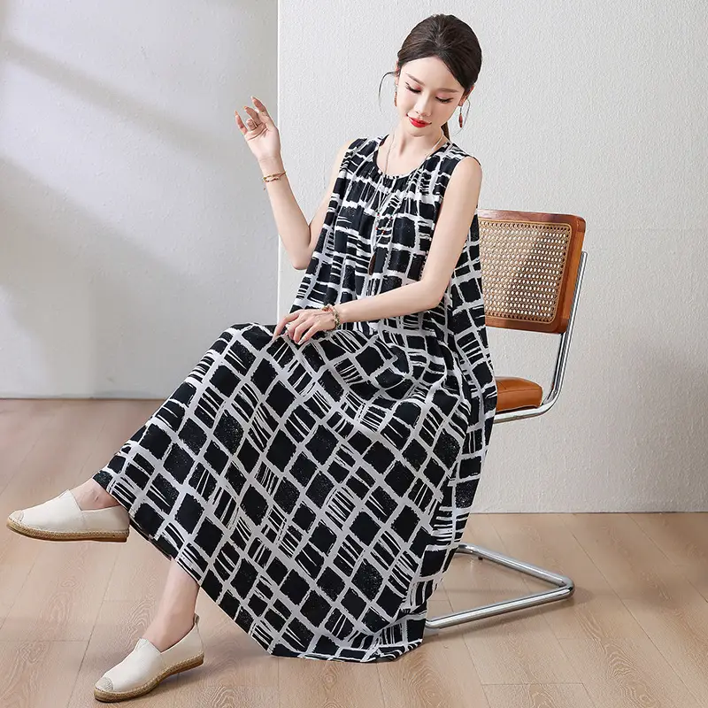2025 Cotton Silk Floral Mid-Length Dress Plus Size - Image 2