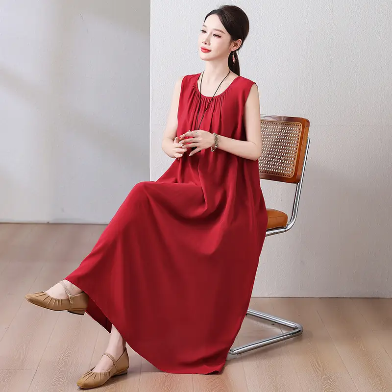 2025 Cotton Silk Floral Mid-Length Dress Plus Size - Image 20