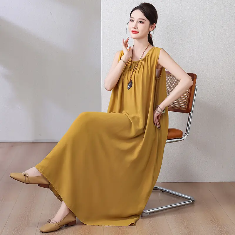 2025 Cotton Silk Floral Mid-Length Dress Plus Size - Image 23