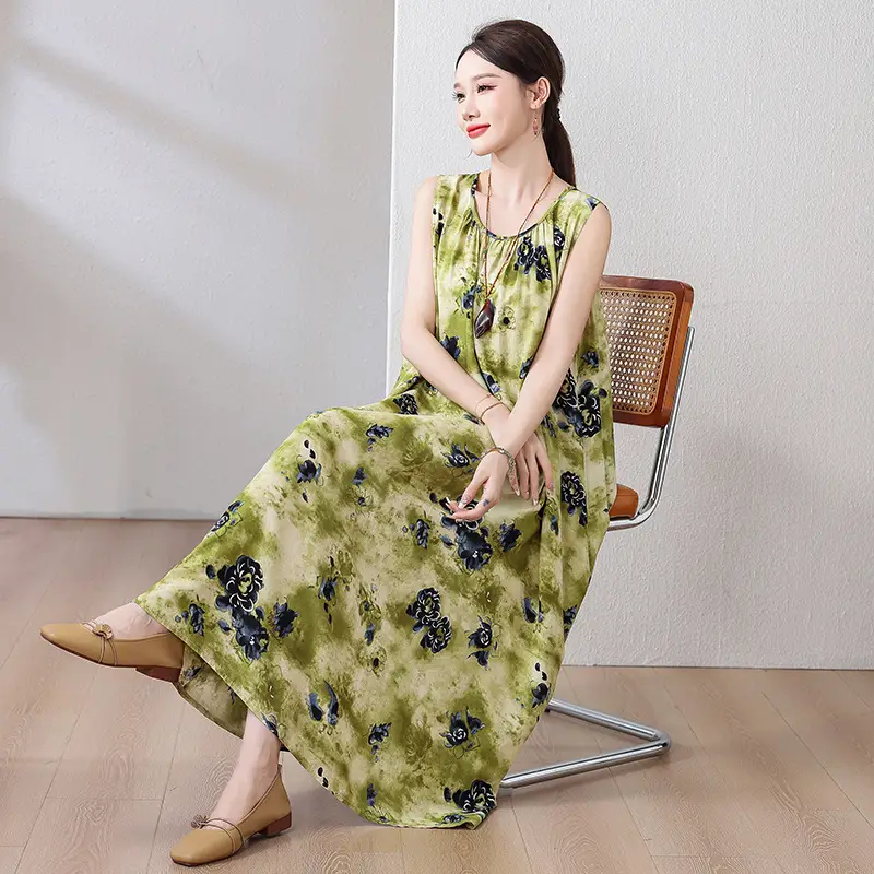 2025 Cotton Silk Floral Mid-Length Dress Plus Size - Image 5