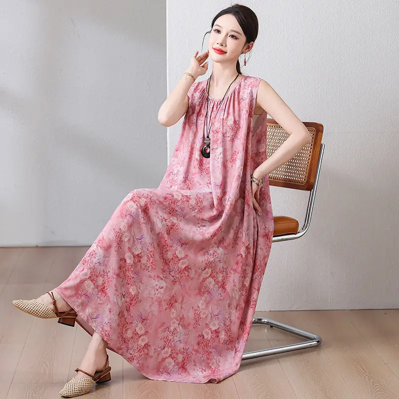 2025 Cotton Silk Floral Mid-Length Dress Plus Size - Image 6