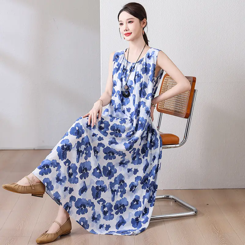 2025 Cotton Silk Floral Mid-Length Dress Plus Size - Image 8