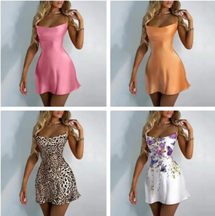Pink Low Cut Sexy Sling Dress for Women - Image 5
