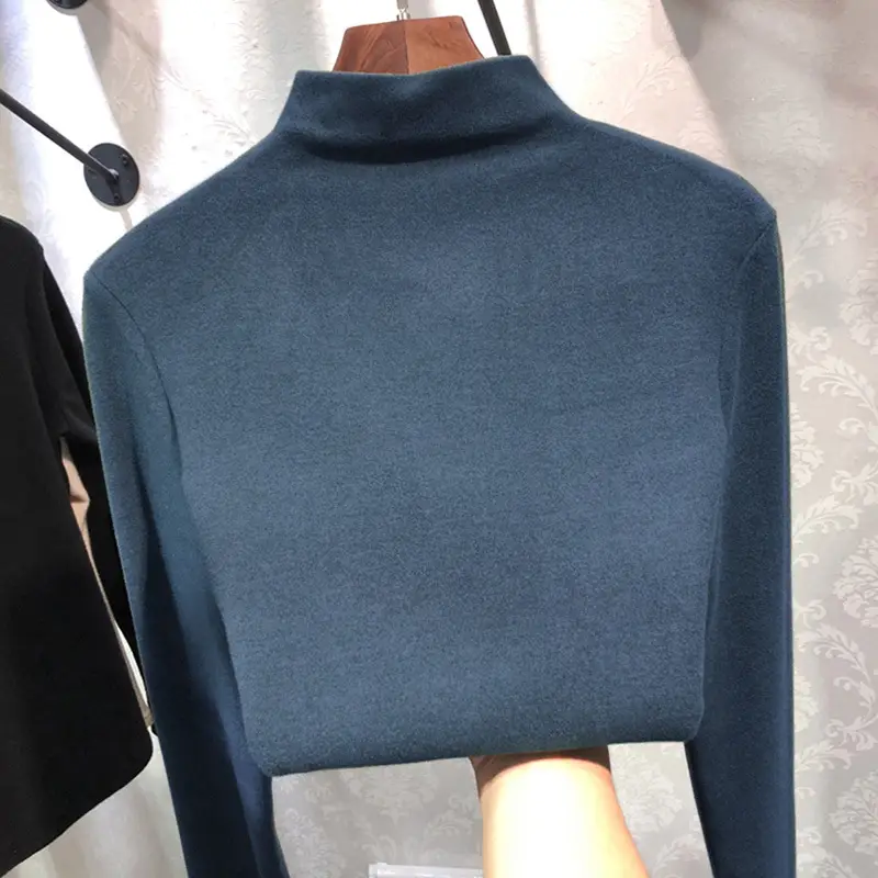 Women Ruffled Collar T-Shirt Brown Long Sleeve
