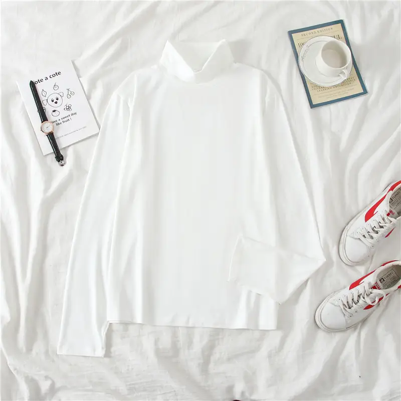 Women Ruffled Collar T-Shirt Brown Long Sleeve