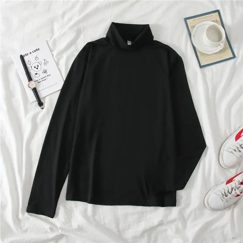 Women Ruffled Collar T-Shirt Brown Long Sleeve