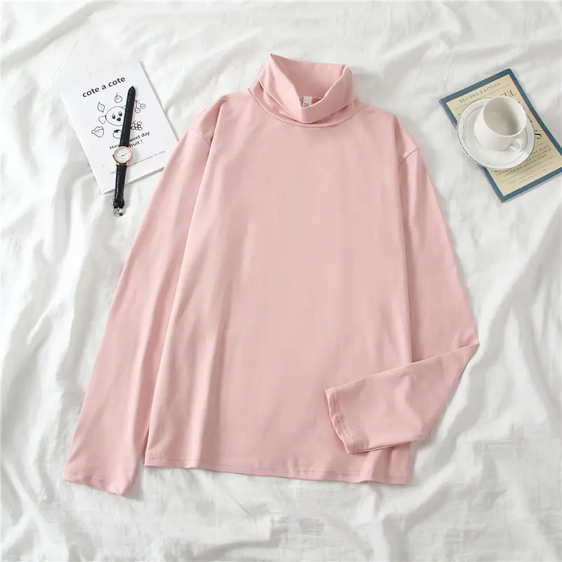 Women Ruffled Collar T-Shirt Brown Long Sleeve