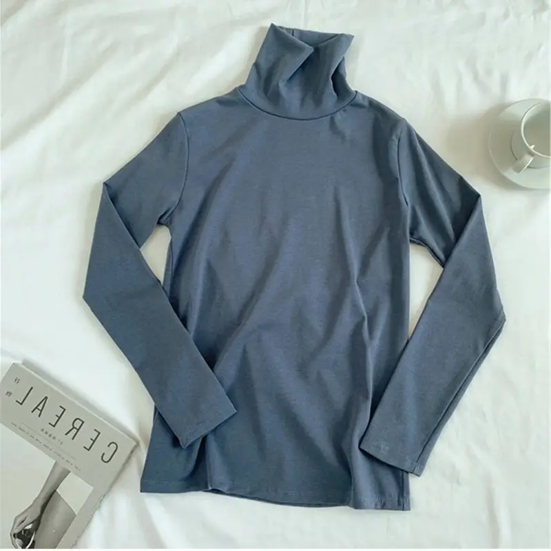 Women Ruffled Collar T-Shirt Brown Long Sleeve