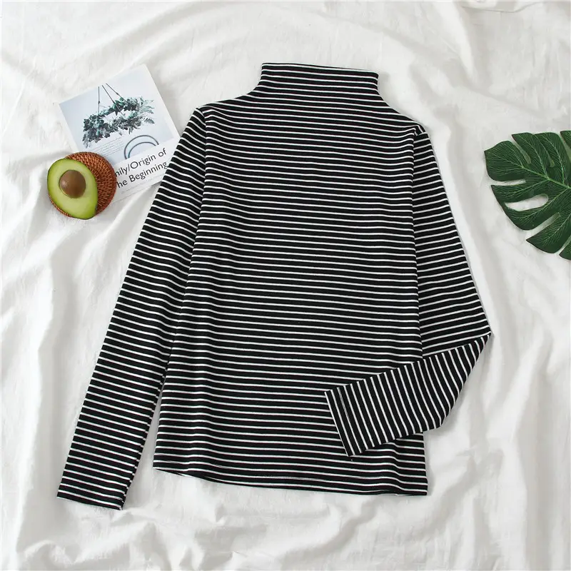 Women Ruffled Collar T-Shirt Brown Long Sleeve