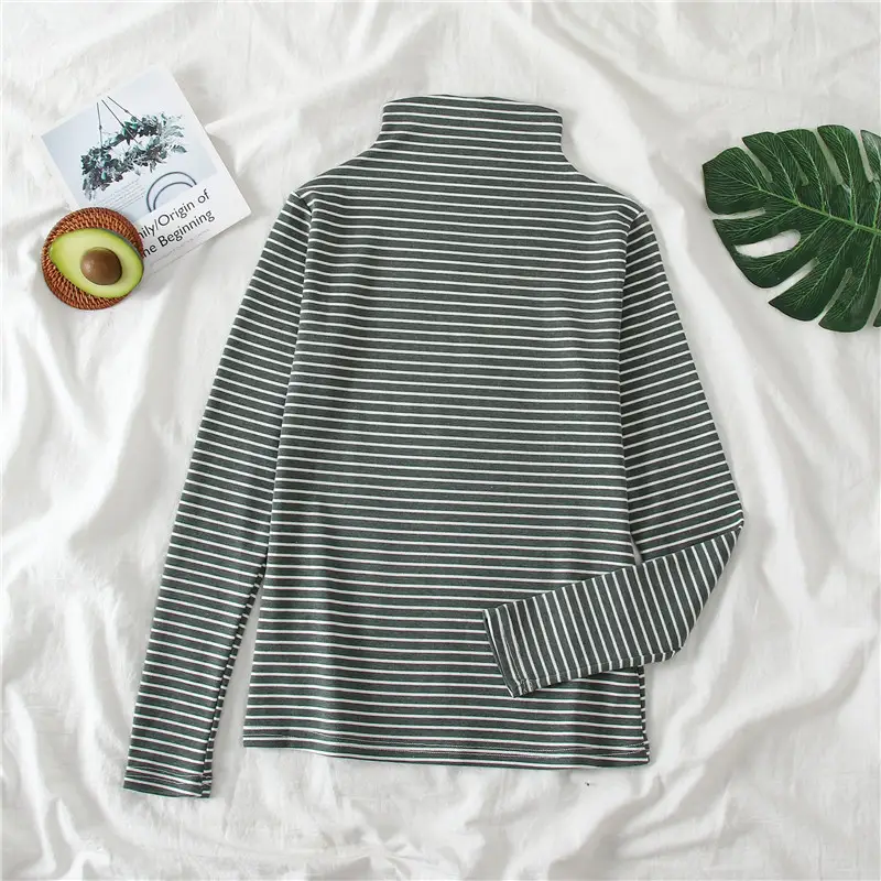 Women Ruffled Collar T-Shirt Brown Long Sleeve
