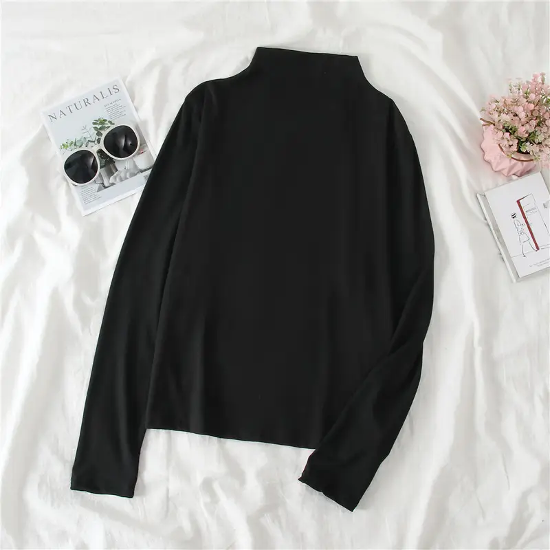 Women Ruffled Collar T-Shirt Brown Long Sleeve