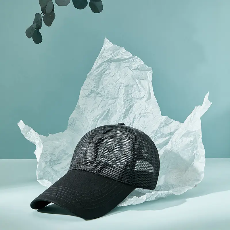 Men's Black Mesh Trucker Cap 11cm Brim Outdoor Sunshade - Image 5