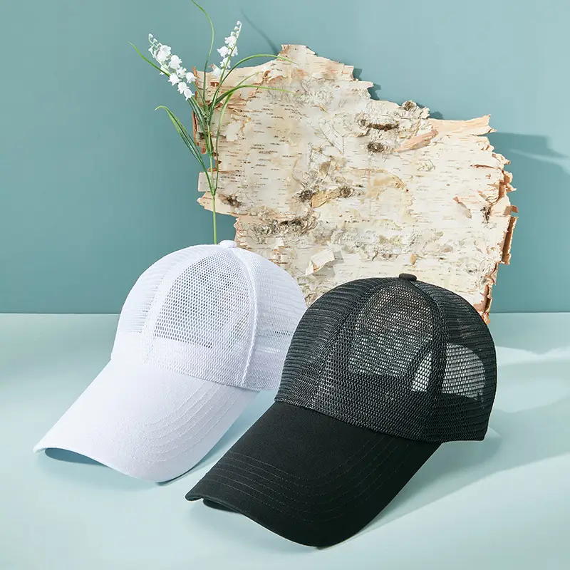 Men's Black Mesh Trucker Cap 11cm Brim Outdoor Sunshade - Image 6