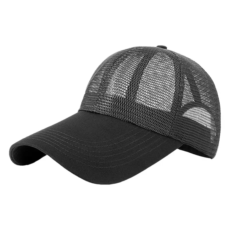 Men's Black Mesh Trucker Cap 11cm Brim Outdoor Sunshade