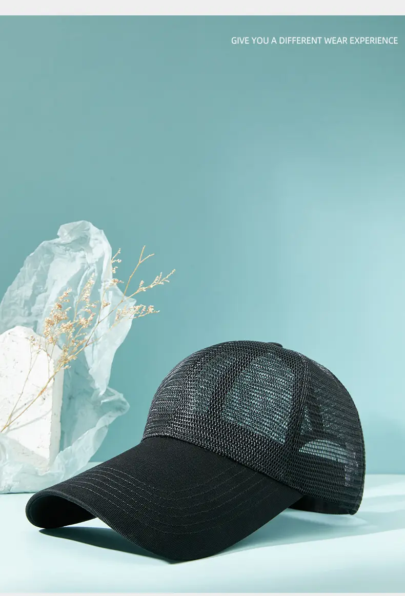 Men's Black Mesh Trucker Cap 11cm Brim Outdoor Sunshade — feature 13