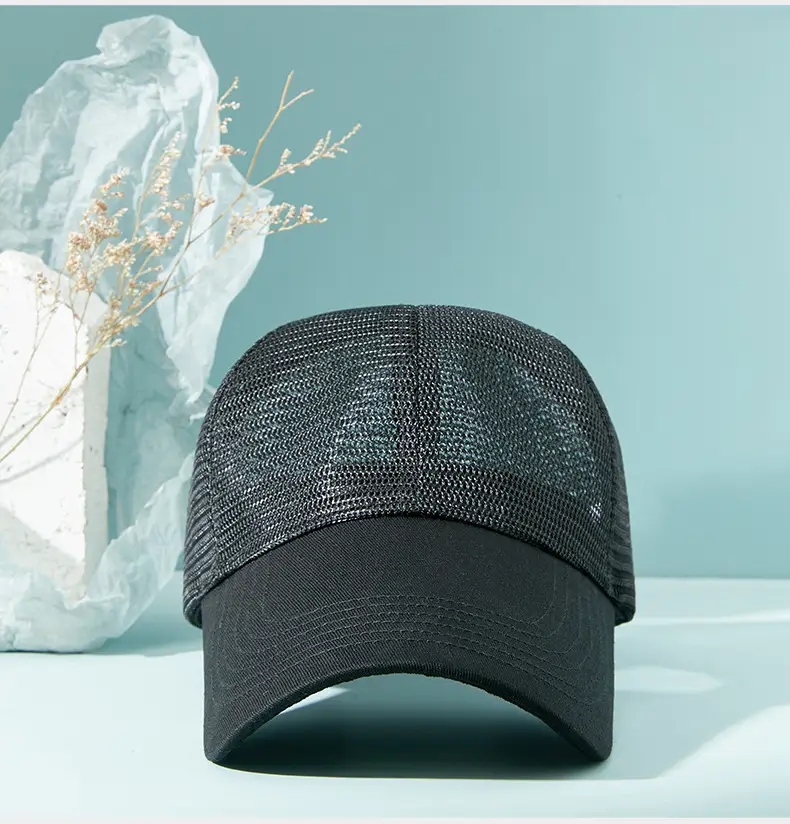 Men's Black Mesh Trucker Cap 11cm Brim Outdoor Sunshade — feature 14
