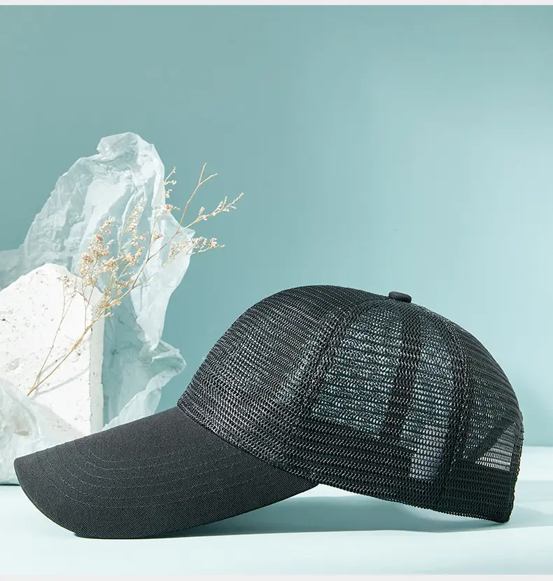 Men's Black Mesh Trucker Cap 11cm Brim Outdoor Sunshade — feature 15