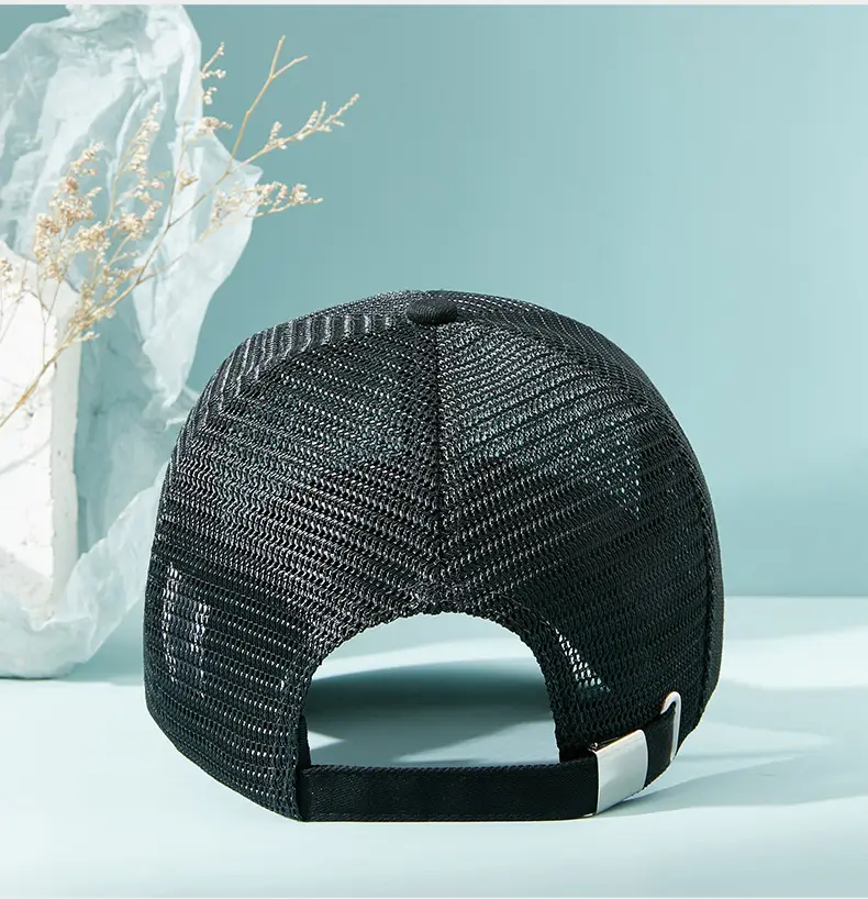 Men's Black Mesh Trucker Cap 11cm Brim Outdoor Sunshade — feature 16