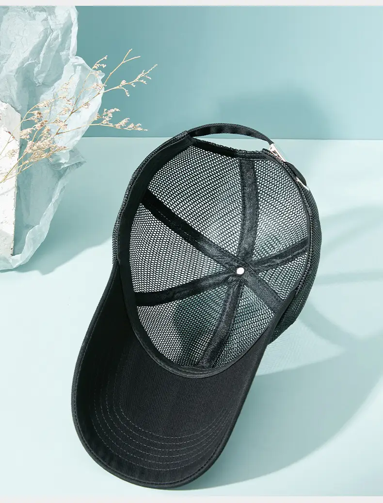 Men's Black Mesh Trucker Cap 11cm Brim Outdoor Sunshade — feature 17