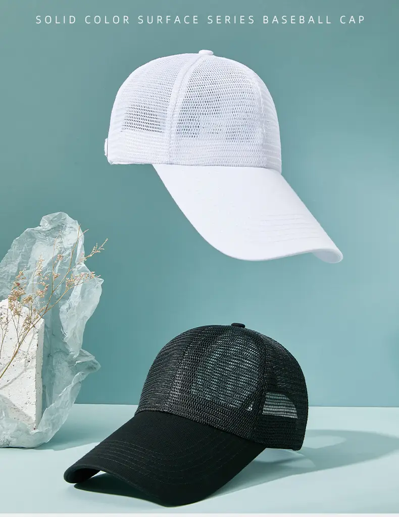 Men's Black Mesh Trucker Cap 11cm Brim Outdoor Sunshade — feature 18