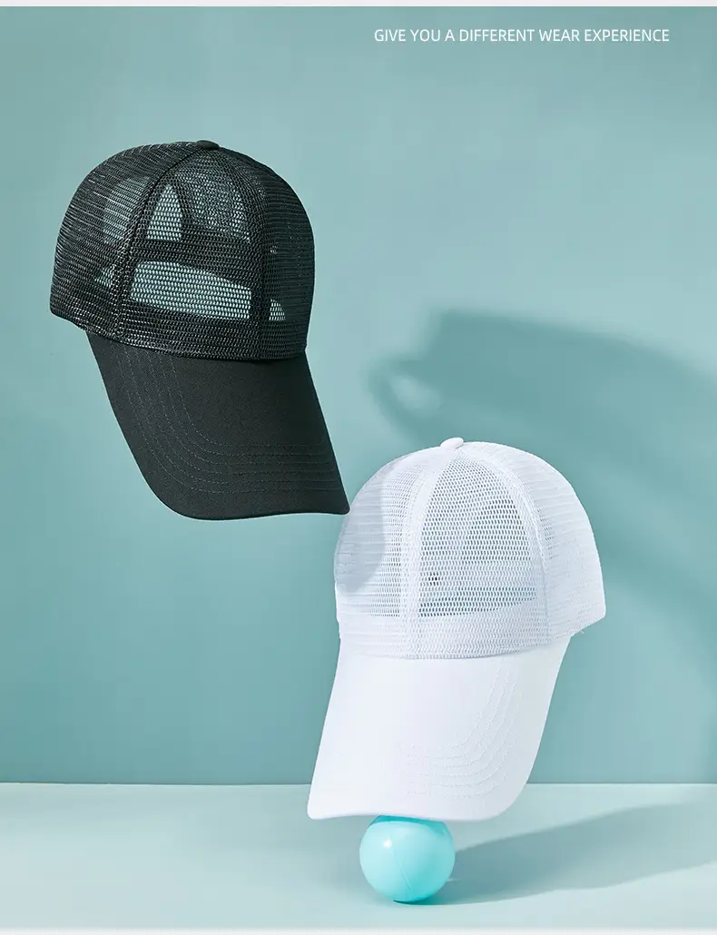 Men's Black Mesh Trucker Cap 11cm Brim Outdoor Sunshade — feature 19