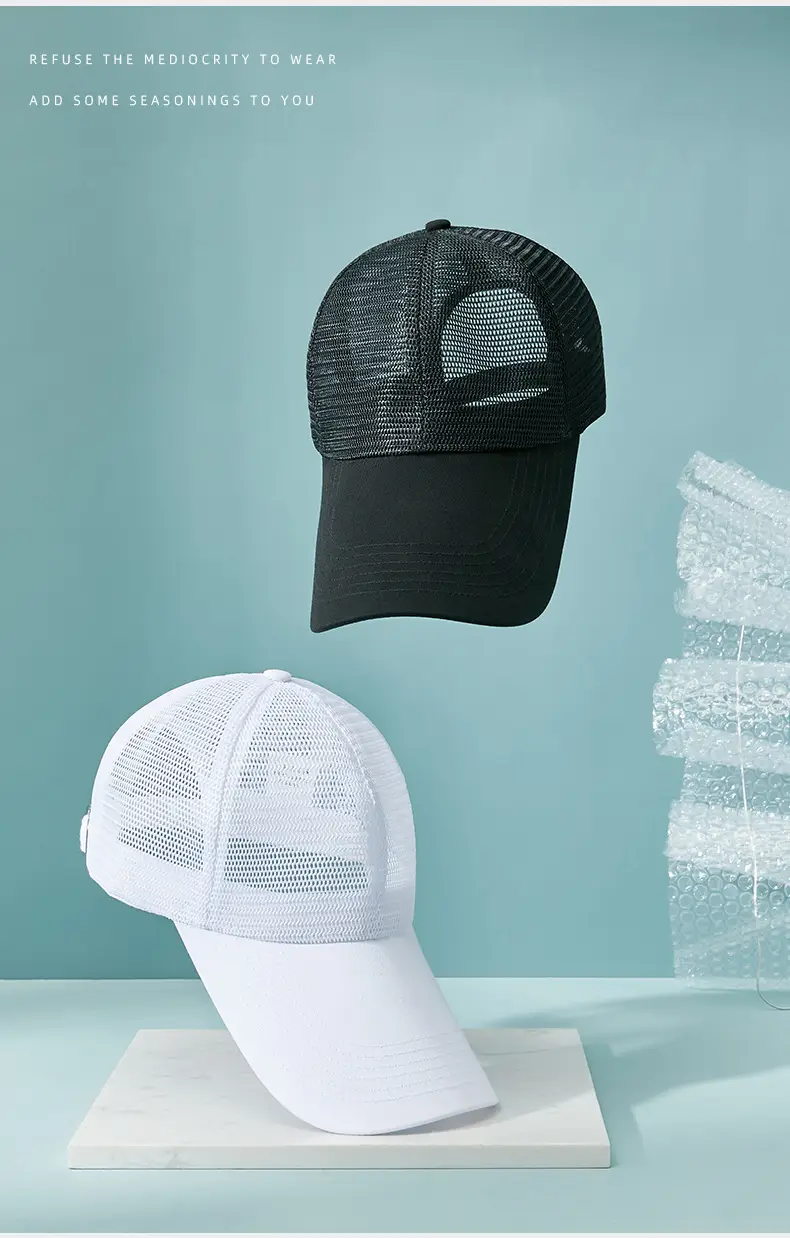 Men's Black Mesh Trucker Cap 11cm Brim Outdoor Sunshade — feature 21