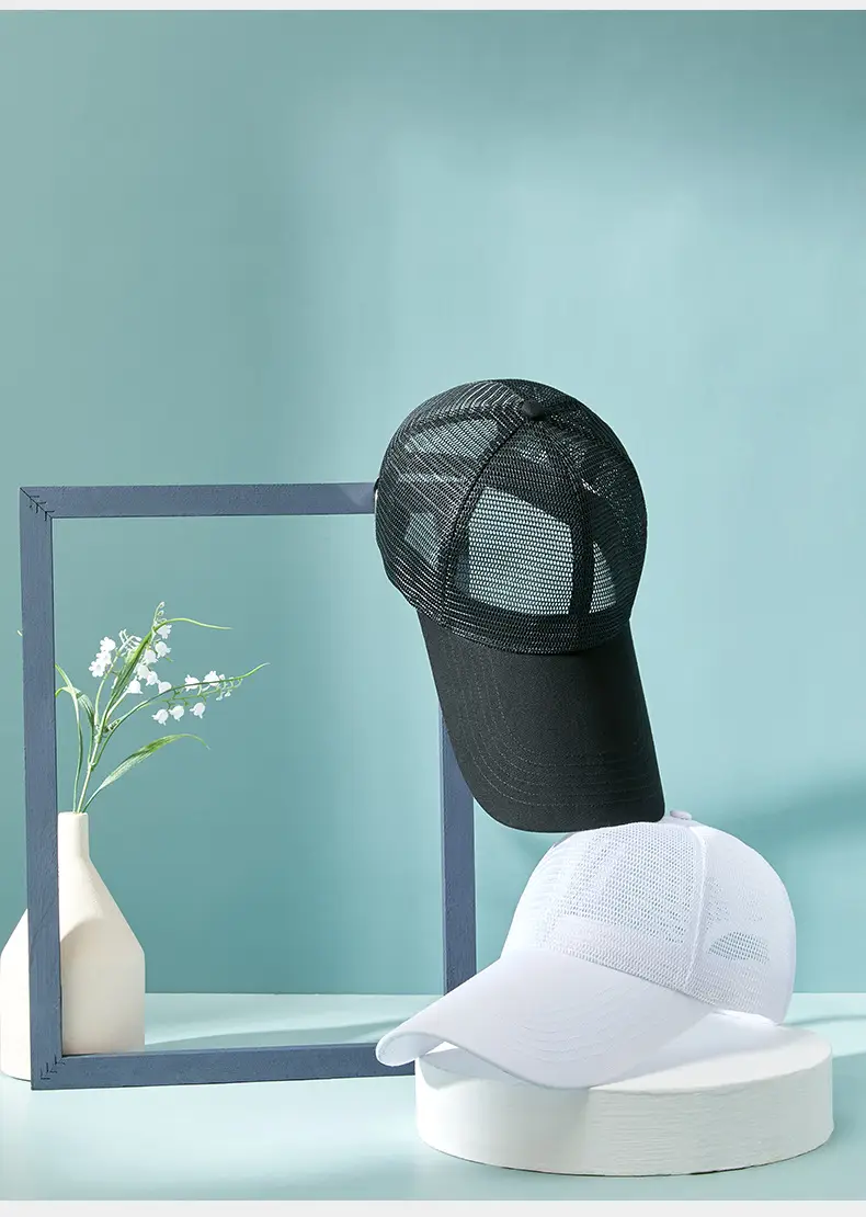 Men's Black Mesh Trucker Cap 11cm Brim Outdoor Sunshade — feature 22