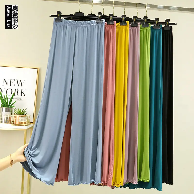 Women's Wide-leg Flared Pants Modal Cotton Teal - Image 8