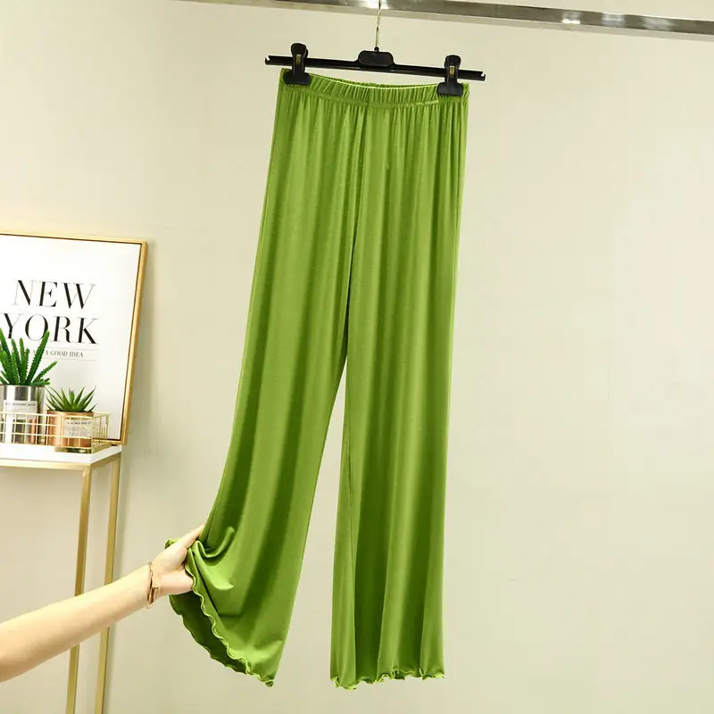 Women's Wide-leg Flared Pants Modal Cotton Teal - Image 9