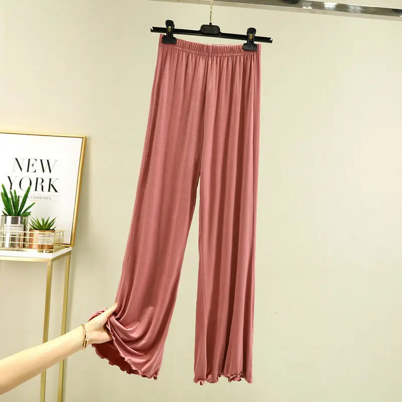 Women's Wide-leg Flared Pants Modal Cotton Teal - Image 3