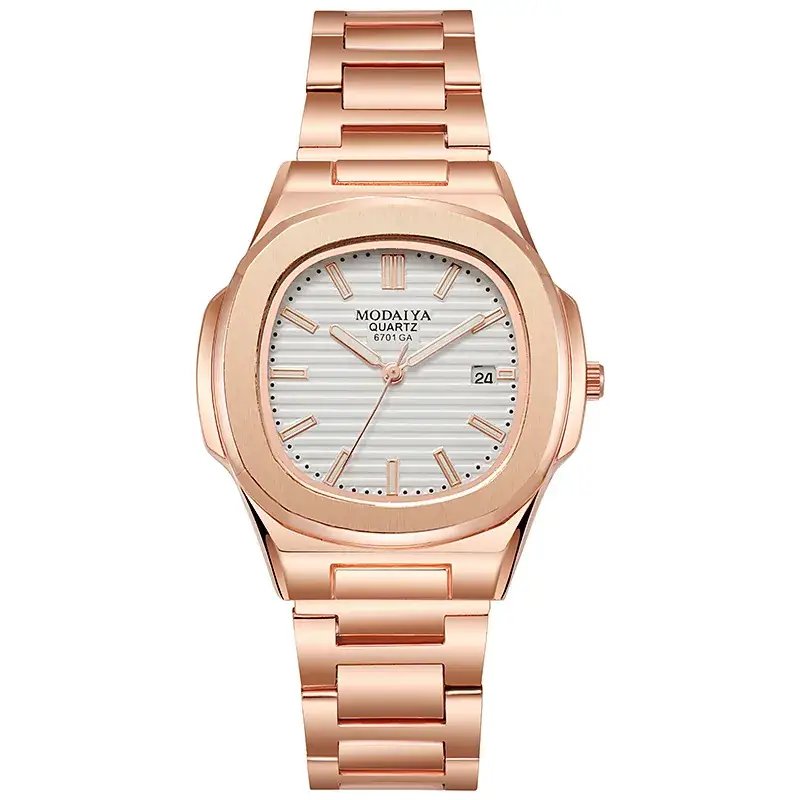 Luxury Rose Gold Square Watch for Men with Diamond Crystal Band - Image 2