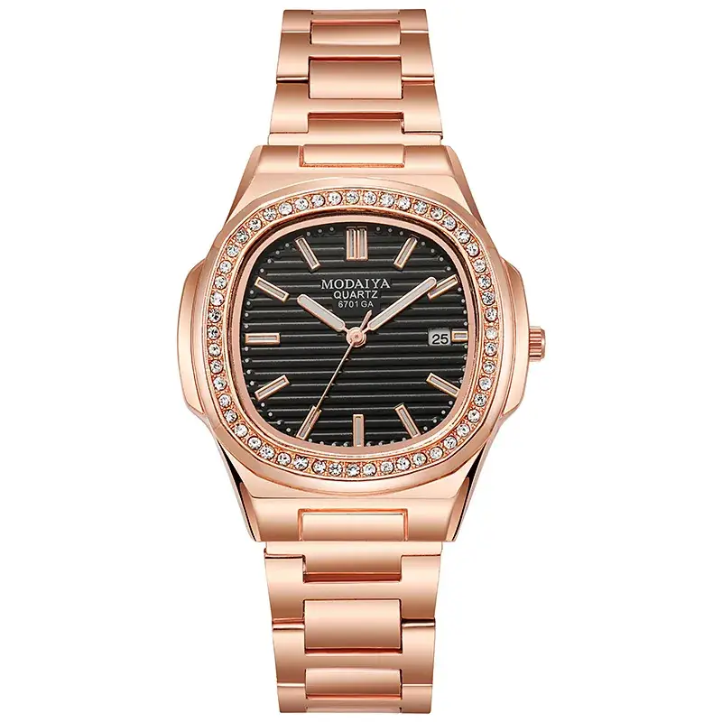 Luxury Rose Gold Square Watch for Men with Diamond Crystal Band - Image 5