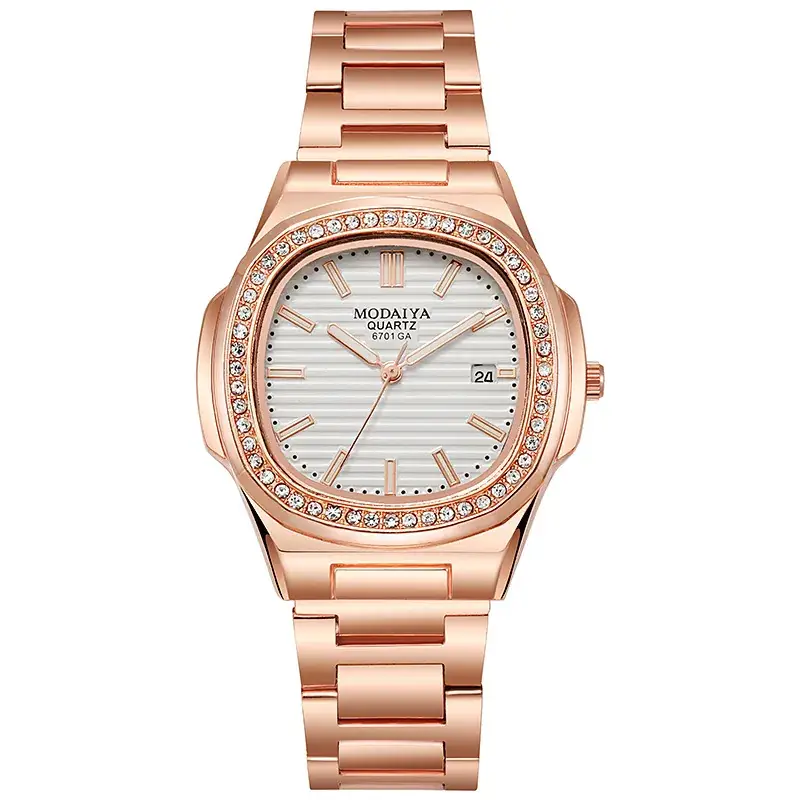 Luxury Rose Gold Square Watch for Men with Diamond Crystal Band - Image 6