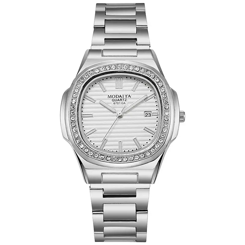 Luxury Rose Gold Square Watch for Men with Diamond Crystal Band - Image 7